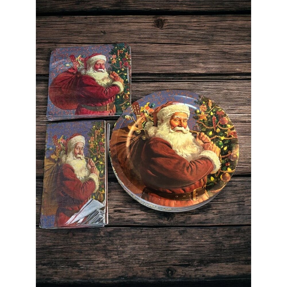 Vintage collection of Christmas Old Saint Nick Santa Claus Paper Plates and Napk